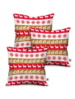 Indigifts - Reindeers and Snowflakes Printed Cushions (Pack Of 3)