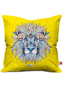 Indigifts - Lion Illustration Yellow Cushion Cover