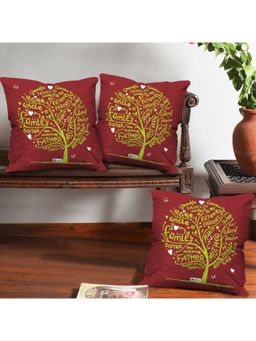 Indigifts - Family Love Tree Maroon Cushion Covers (Pack Of 3)