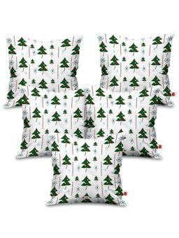 Indigifts - Xmas Trees In A Unique Seamless Pattern White Cushion Covers (Pack Of 5)