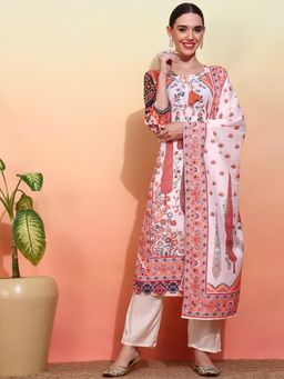 Gahan - Muslin Floral Printed Embellished Multi-Color Kurta, Tassel Pant & Dupatta (Set of 3)