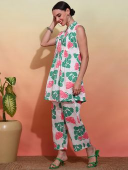 Gahan - Cotton Abstract Pleated Tasseled Multi-Color Co-Ord (Set of 2)