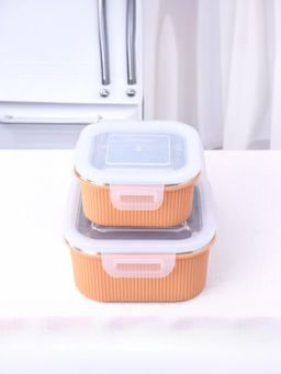 The Better Home - Steel Tiffin Box With Lid (400Ml & 800Ml), Orange, Pack Of 2