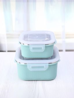 The Better Home - Steel Lunch Box With Lid & Pp Sleeve, 400Ml & 800Ml, Green