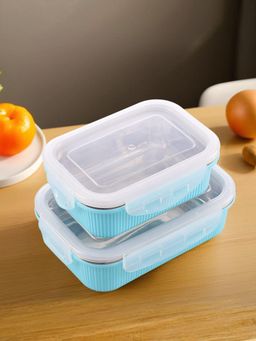 The Better Home - Steel Lunch Box With Lid, Pack Of 2, 400Ml 600Ml, Blue