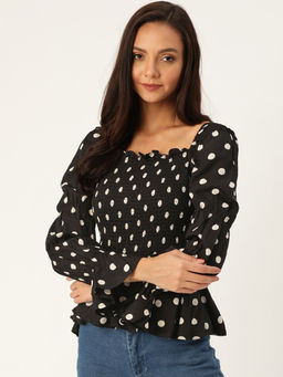 Twenty Dresses by Nykaa Fashion - Pep It Up Black Polka Dot Top
