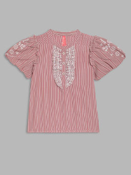 Blue Giraffe - Girls Pink Striped Top