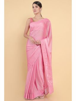 Soch - Women Pink Georgette Embellished Saree with Unstitched Blouse