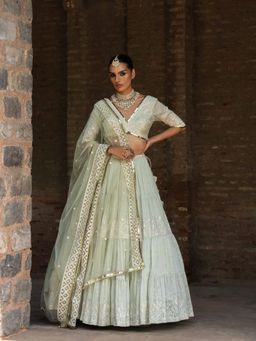 Preevin - Mint Forest Lehenga With Stitched Blouse And Dupatta