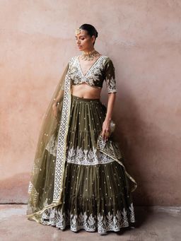 Preevin - Olive Forest Lehenga With Stitched Blouse And Dupatta