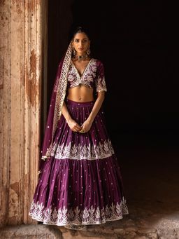 Preevin - Wine Forest Lehenga With Stitched Blouse And Dupatta