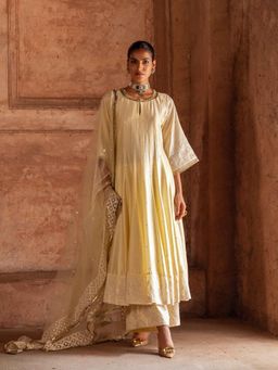 Preevin - Forest Lemon Anarkali with Pant and Dupatta