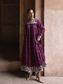 Preevin - Wine Forest 8 Layer All Over Embraided Anarkali with Dupatta