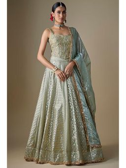 Neha Khullar - Sea Green Banarasi Chanderi Embroidered Lehenga with Stitched Blouse and Dupatta