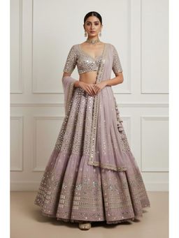 Neha Khullar - Lavender Mirror Embroidered Lehenga with Stitched Blouse and Dupatta