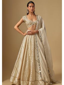 Neha Khullar - Ivory Silk Banarasi Chanderi Lehenga with Stitched Blouse and Dupatta