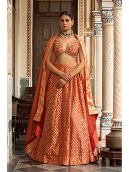 Neha Khullar - Rust Lehenga with Stitched Blouse and Dupatta