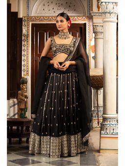 Neha Khullar - Black Silk Embroidered Lehenga With Stitched Blouse and Dupatta