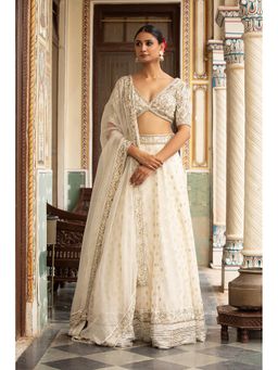 Neha Khullar - Ivory Lehenga With Embroidered Stitched Blouse and Dupatta