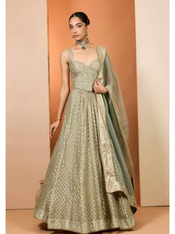 Neha Khullar - Green Lehenga with Stitched Blouse and Dupatta