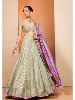 Neha Khullar - Green Lehenga with Stitched Blouse and Dupatta