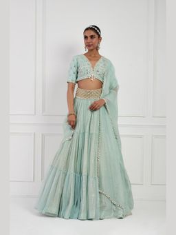 Neha Khullar - Sky Blue Lehnga with Stitched Blouse and Dupatta