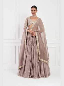 Neha Khullar - Mocha Muse Lehenga with Stitched Blouse and Dupatta