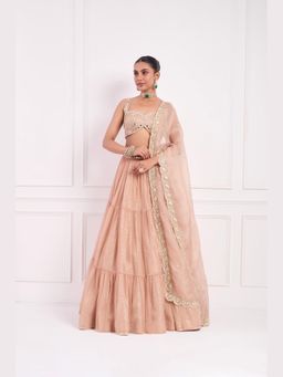 Neha Khullar - Blush Pink Tier Lehenga with Stitched Blouse and Dupatta