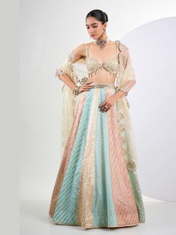Neha Khullar - Ivory Embroidered Stitched Blouse With Banarasi Navrang Lehenga and Dupatta