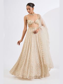 Neha Khullar - Printed Chinon Chiffon Ivory Lehenga with Stitched Blouse and Dupatta