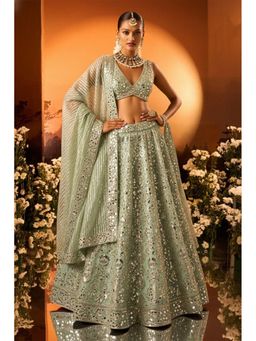 Neha Khullar - Mint Green Lehenga with Stitched Blouse and Dupatta