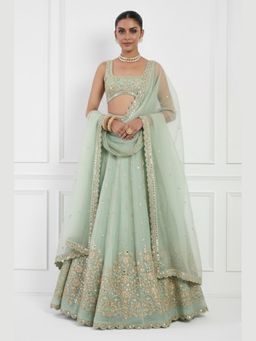 Neha Khullar - Mint Green Lehenga with Stitched Blouse and Dupatta
