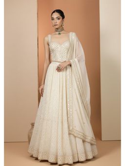 Neha Khullar - Ivory Embroidered Lehenga with Stitched Blouse and Dupatta