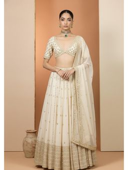 Neha Khullar - Ivory Lehenga with Stitched Blouse and Dupatta