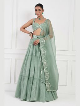 Neha Khullar - Mint Green Lehenga with Stitched Blouse and Dupatta
