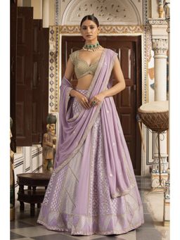 Neha Khullar - Lavender And Mint Green Lehenga with Stitched Blouse and Dupatta