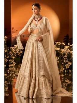 Neha Khullar - Ivory Banarasi Chanderi Lehenga with Stitched Blouse and Dupatta