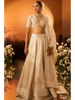 Neha Khullar - Ivory Banarasi Chanderi Lehenga with Stitched Blouse and Dupatta