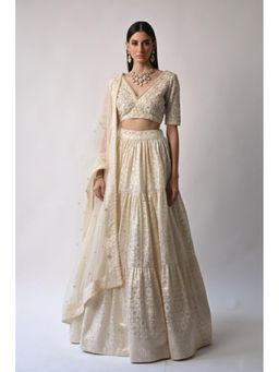 Neha Khullar - Ivory Banarasi Chanderi Lehenga with Stitched Blouse and Dupatta