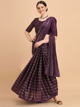 Amrutam Fab - Womens Malai Silk Purple Saree With Embellished Unstitched Blouse Piece