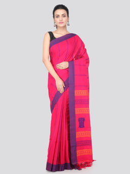 PinkLoom - Womens Cotton Saree with Unstitched Blouse-Pink