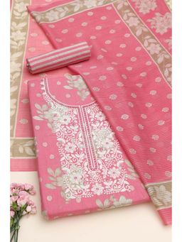 Soch - Pink Cotton Floral Embroidered Unstitched Kurta with Bottom and Dupatta