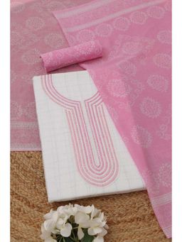 Soch - Pink-White Checks Embroidered Unstitched Kurta with Bottom and Dupatta