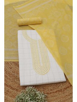 Soch - Yellow-White Checks Embroidered Unstitched Kurta with Bottom and Dupatta
