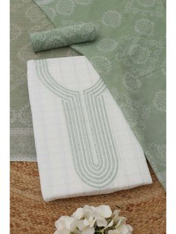 Soch - Green-White Checks Embroidered Unstitched Kurta with Bottom and Dupatta