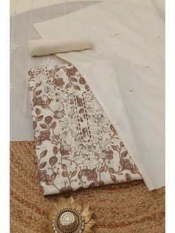 Soch - Brown Floral Embroidered Unstitched Kurta with Bottom and Dupatta