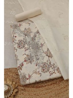Soch - Cream Floral Printed Unstitched Kurta with Bottom and Dupatta