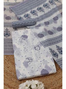 Soch - Lavender Printed Hand Embroidery Unstitched Kurta with Bottom and Dupatta
