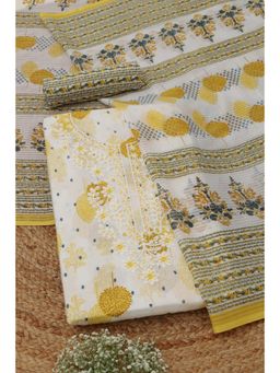 Soch - Yellow Printed Hand Embroidery Unstitched Kurta with Bottom and Dupatta