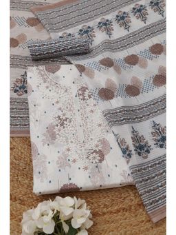 Soch - Brown Printed Hand Embroidery Unstitched Kurta with Bottom and Dupatta